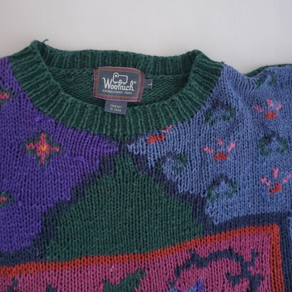 Vintage Woolrich Purple Green Floral Knit Cotton Blend Crewneck Sweater L - Picture 10 of 10